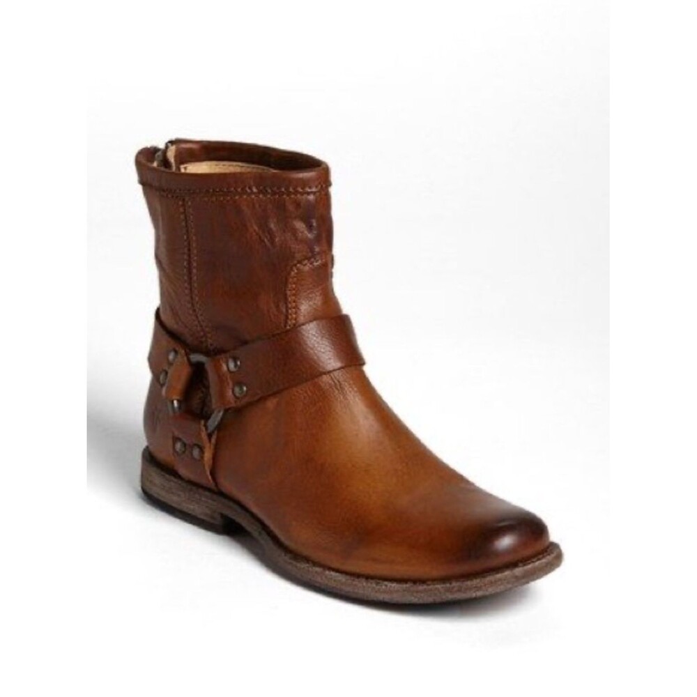 Frye Women's Phillip Harness leather ankle boots Sz 9.5 Distressed Biker Boho